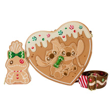 Load image into Gallery viewer, Lilo & Stitch Angel and Stitch Gingerbread Heart Crossbody Bag
