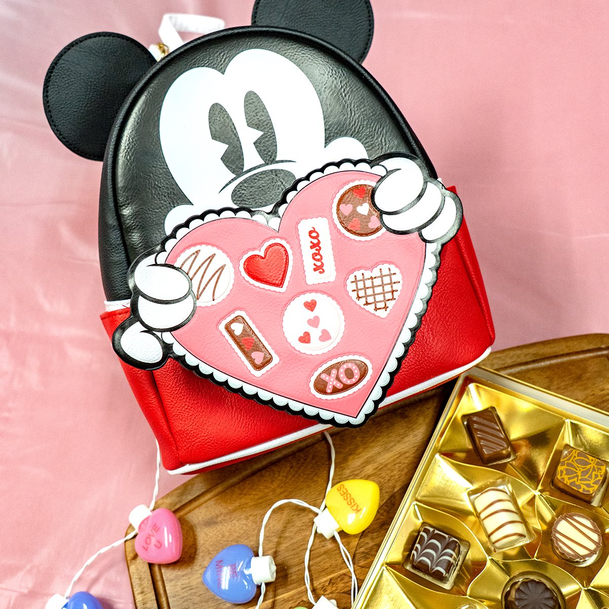 disney: mickey and minnie mouse love heart loungefly mini backpack Mickey Mouse Chocolate Box Valentine Mini-Backpack